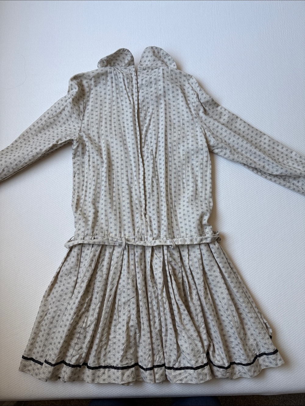 Cream Long-Sleeve Pleated Dress with Pintuck Front - Picture 6 of 6